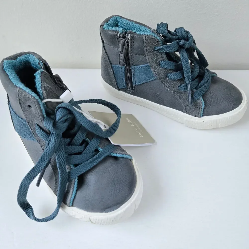 Zara Kids NEW Toddler High Top Sneaker Shoes Grey Lace Zip US 6.5 EU 23 Boy Girl